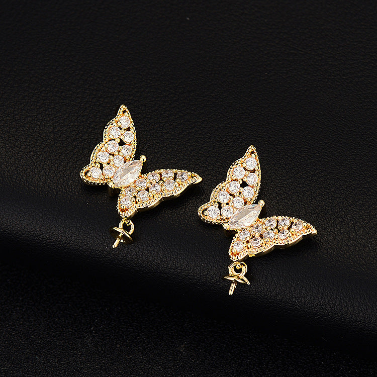 1 Pair 18K Gold Filled Earring Studs Pendants Butterfly Rhinestone With Tray Dangle Charms Jewelry Making Findings Supplies Earrings Studs Doki Decor   