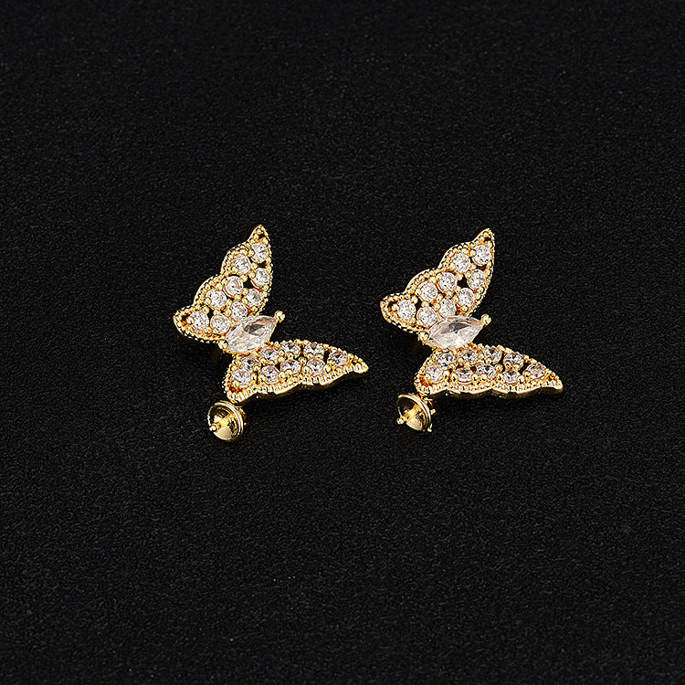 1 Pair 18K Gold Filled Earring Studs Pendants Butterfly Rhinestone With Tray Dangle Charms Jewelry Making Findings Supplies Earrings Studs Doki Decor   