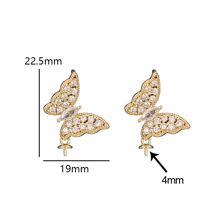 1 Pair 18K Gold Filled Earring Studs Pendants Butterfly Rhinestone With Tray Dangle Charms Jewelry Making Findings Supplies Earrings Studs Doki Decor   