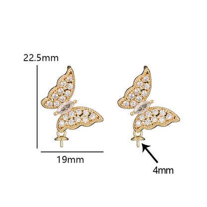 1 Pair 18K Gold Filled Earring Studs Pendants Butterfly Rhinestone With Tray Dangle Charms Jewelry Making Findings Supplies Earrings Studs Doki Decor   