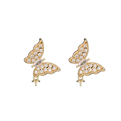 1 Pair 18K Gold Filled Earring Studs Pendants Butterfly Rhinestone With Tray Dangle Charms Jewelry Making Findings Supplies Earrings Studs Doki Decor   