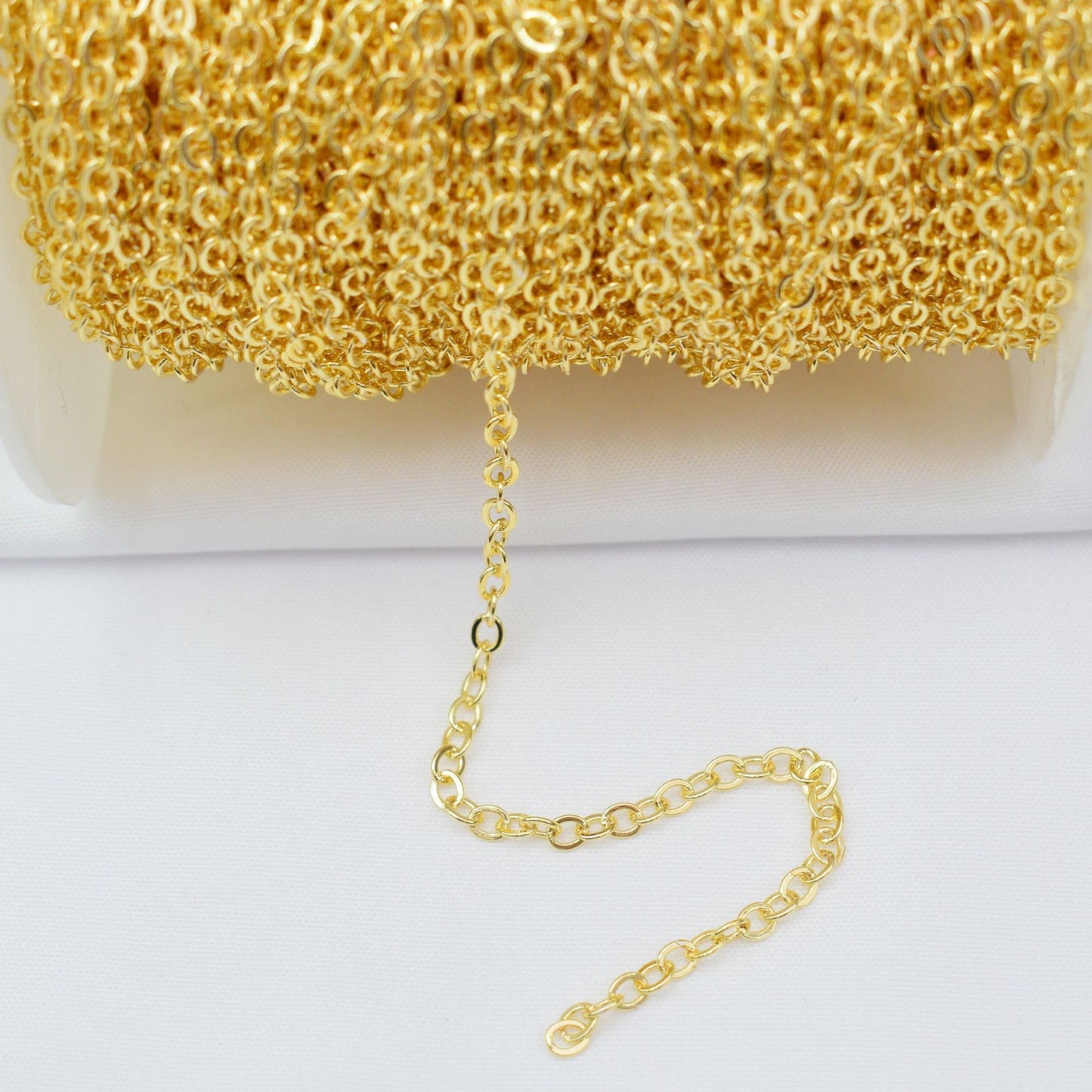 6.56 Feet/2M 18K Gold Filled Flat Circle Chain Necklace Bracelet Chains Roll White Gold Silver For Jewelry Making Kit Chains Doki Decor Flat Circle# 18K Gold 