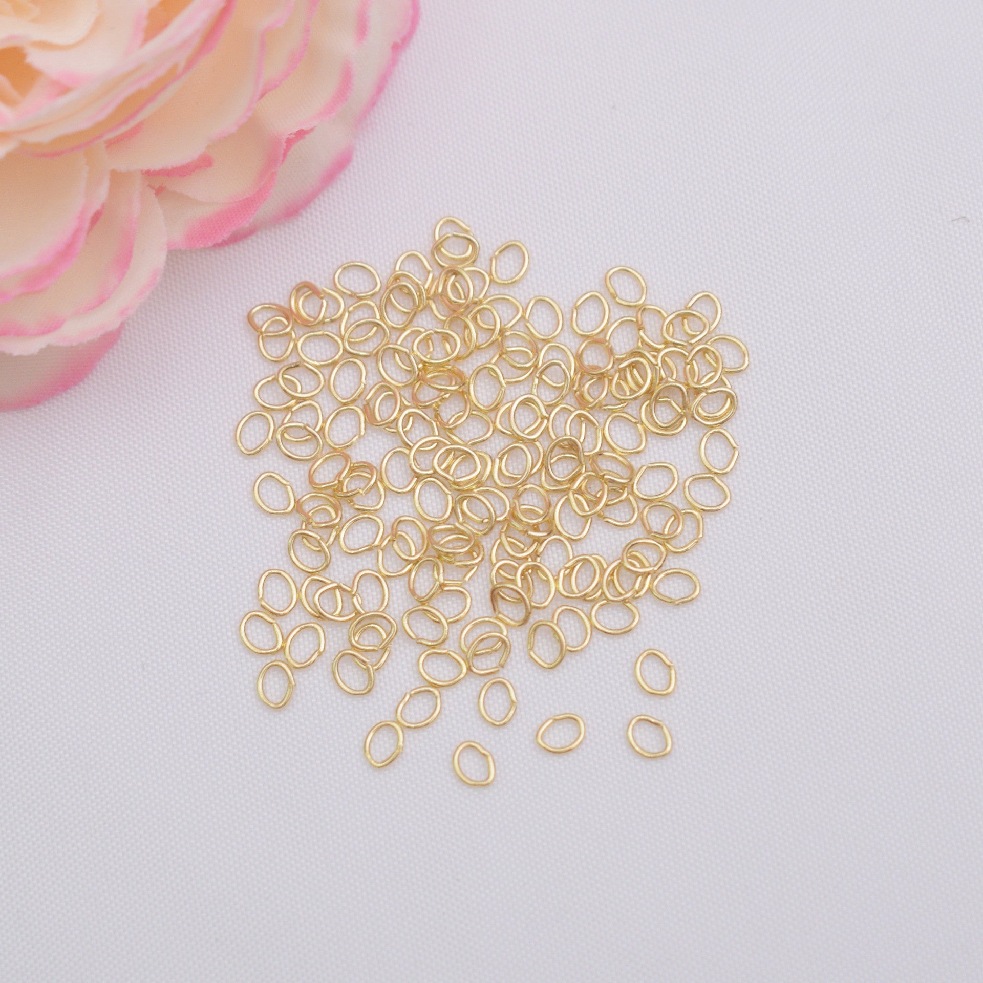 500PCS 18K Gold Filled Jump Rings Irregular Oval Connecting Split Circle DIY Jewelry Making Supplies Jump Rings Doki Decor 14K Gold  