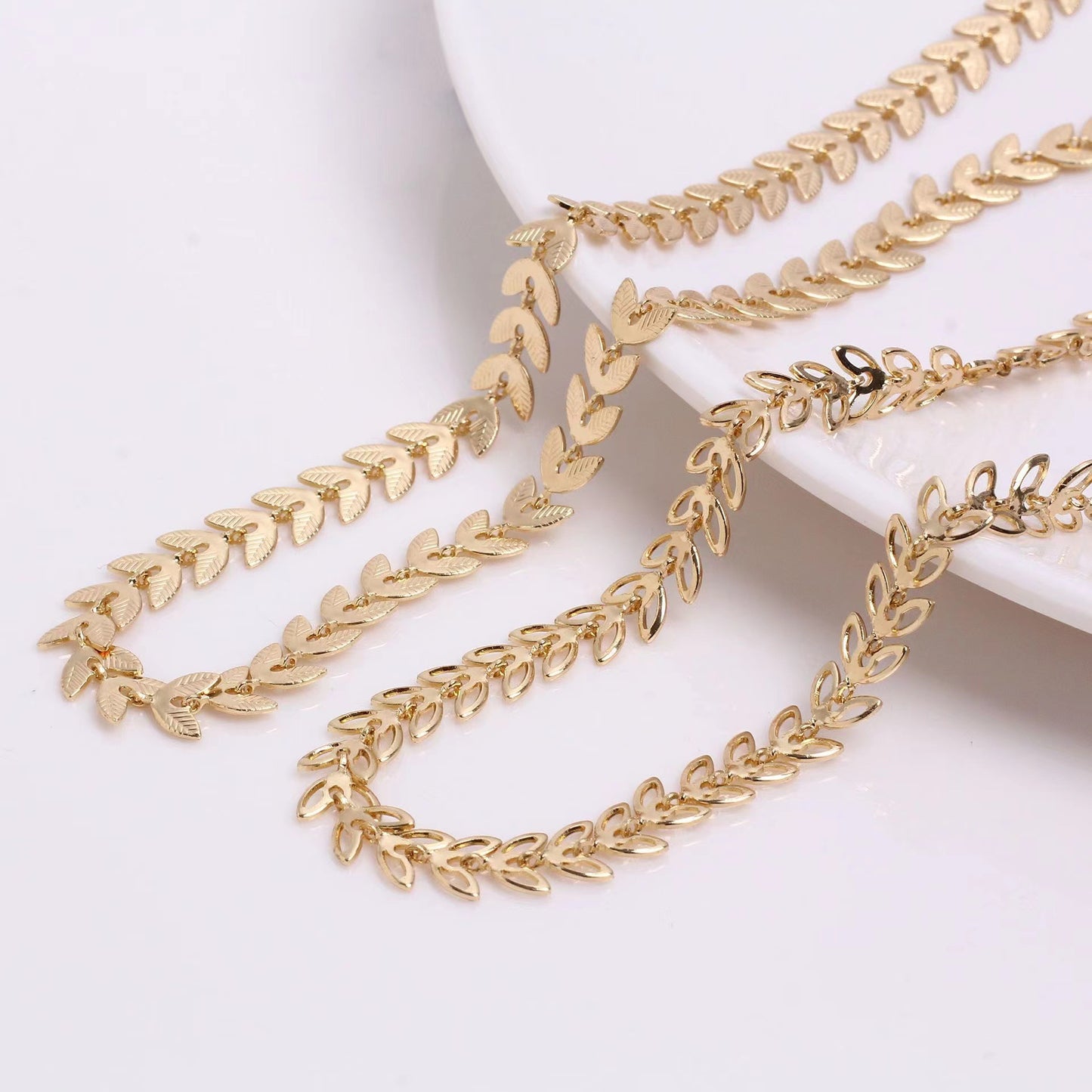 6.56 Feet/2M 18K Gold Filled Leaf Leaves Chain Necklace Bracelet Chains Roll For Jewelry Making Kit Chains Doki Decor   