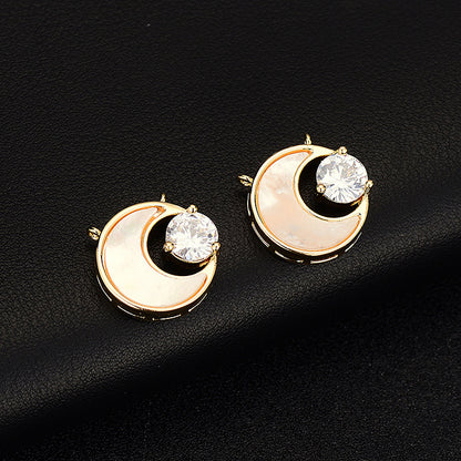 18K Gold Filled Pendants Shell Moon Rhinestone Charms Jewelry Making Findings Supplies Pendants Doki Decor   