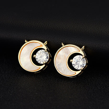 18K Gold Filled Pendants Shell Moon Rhinestone Charms Jewelry Making Findings Supplies Pendants Doki Decor   