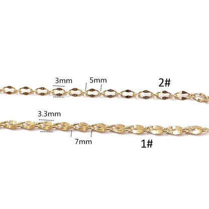 6.56 Feet/2M 18K Gold Filled Flat Mouth Chain Oval Necklace Bracelet Chains Roll White Gold For Jewelry Making Kit Chains Doki Decor   