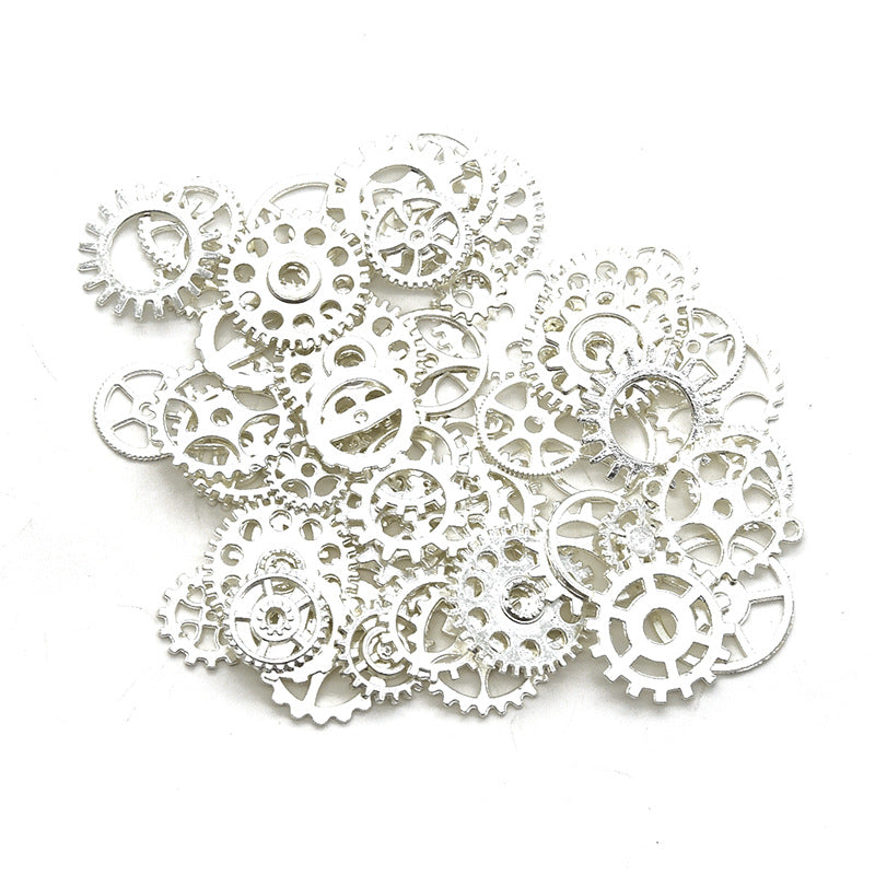 18K Gold Filled Pendants Punk Gear Mixed Kits For Jewelry Making Findings Supplies DIY Pendants Doki Decor Silver 50g (around 20-25pcs) 