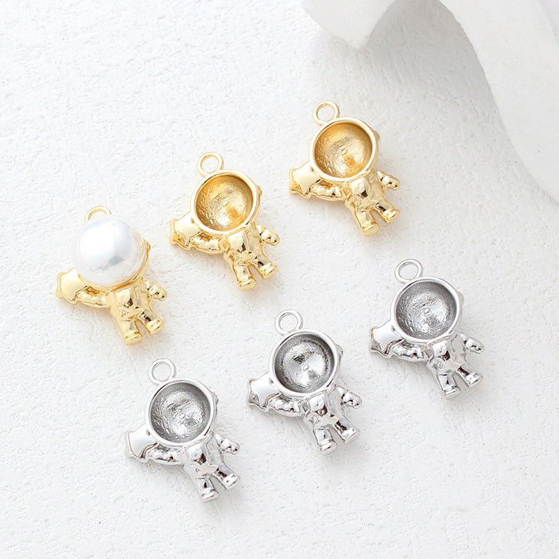 5PCS 18K Gold Filled Pendants Astronaut Beads Pearls Tray Needle Rhinestone White Gold Noble Jewelry Making Findings Supplies Pendants Doki Decor   