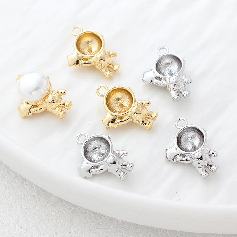 5PCS 18K Gold Filled Pendants Astronaut Beads Pearls Tray Needle Rhinestone White Gold Noble Jewelry Making Findings Supplies Pendants Doki Decor   