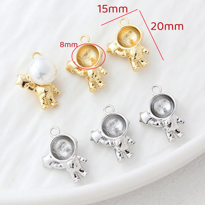 5PCS 18K Gold Filled Pendants Astronaut Beads Pearls Tray Needle Rhinestone White Gold Noble Jewelry Making Findings Supplies Pendants Doki Decor   