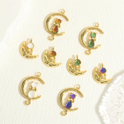 18K Gold Filled Pendants Astronaut Moon Cat Eye Stone Charms Jewelry Making Findings Supplies Pendants Doki Decor   