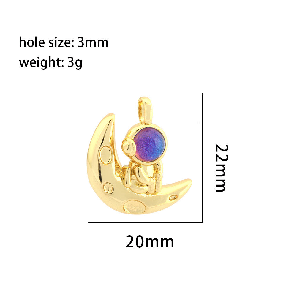 18K Gold Filled Pendants Astronaut Moon Cat Eye Stone Charms Jewelry Making Findings Supplies Pendants Doki Decor   