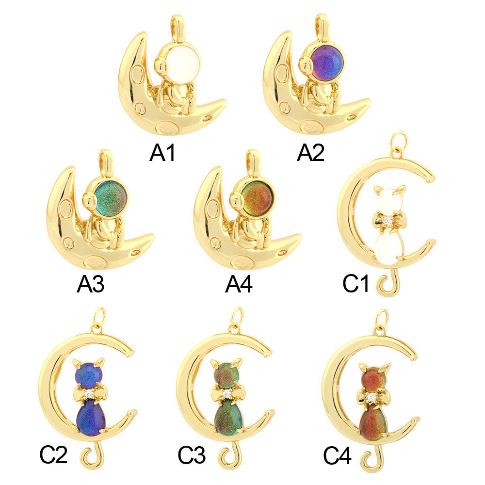 18K Gold Filled Pendants Astronaut Moon Cat Eye Stone Charms Jewelry Making Findings Supplies Pendants Doki Decor A 1 