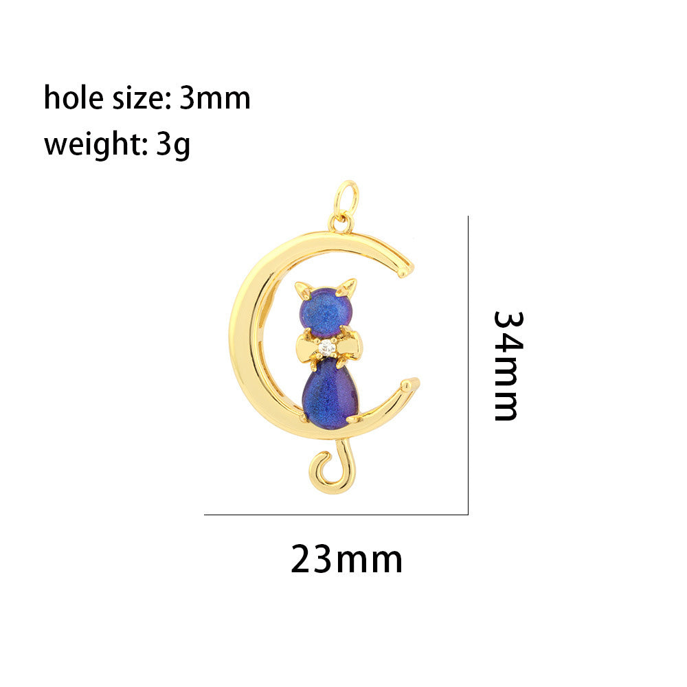 18K Gold Filled Pendants Astronaut Moon Cat Eye Stone Charms Jewelry Making Findings Supplies Pendants Doki Decor   