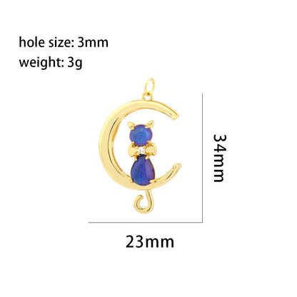 18K Gold Filled Pendants Astronaut Moon Cat Eye Stone Charms Jewelry Making Findings Supplies Pendants Doki Decor   