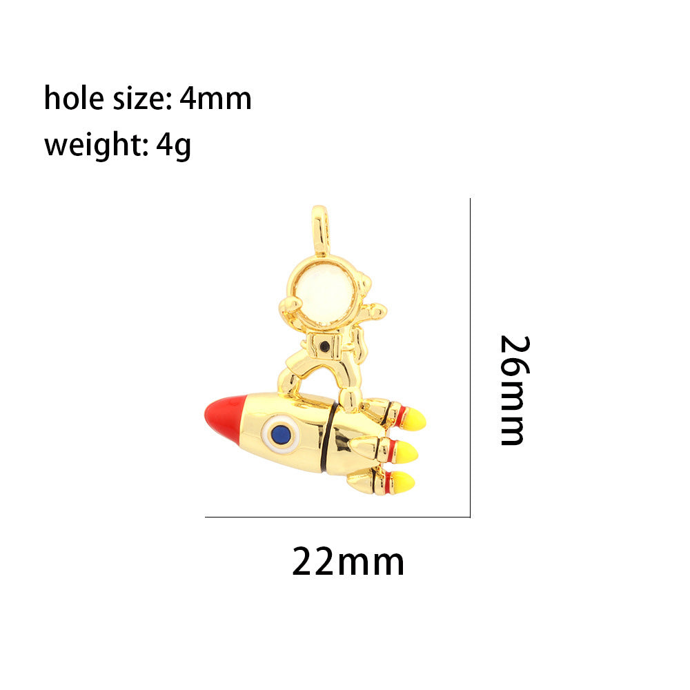 18K Gold Filled Pendants Astronaut Rocket Cat Eye Stone White Gold Charms Jewelry Making Findings Supplies Pendants Doki Decor   