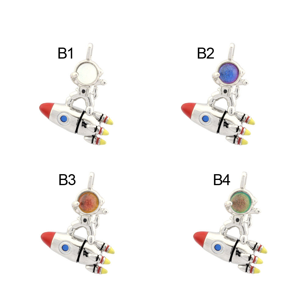 18K Gold Filled Pendants Astronaut Rocket Cat Eye Stone White Gold Charms Jewelry Making Findings Supplies Pendants Doki Decor B 1 