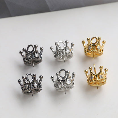 10PCS 18K Gold Filled Pendants Crown Beads Pearls Tray Rhinestone White Gold Black Jewelry Making Findings Supplies Pendants Doki Decor   