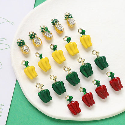 5PCS 18K Gold Filled Pendants Bell Pepper Pineapple Rhinestone Fruits Jewelry Making Findings Supplies Pendants Doki Decor   