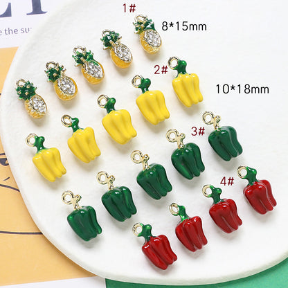 5PCS 18K Gold Filled Pendants Bell Pepper Pineapple Rhinestone Fruits Jewelry Making Findings Supplies Pendants Doki Decor 1  