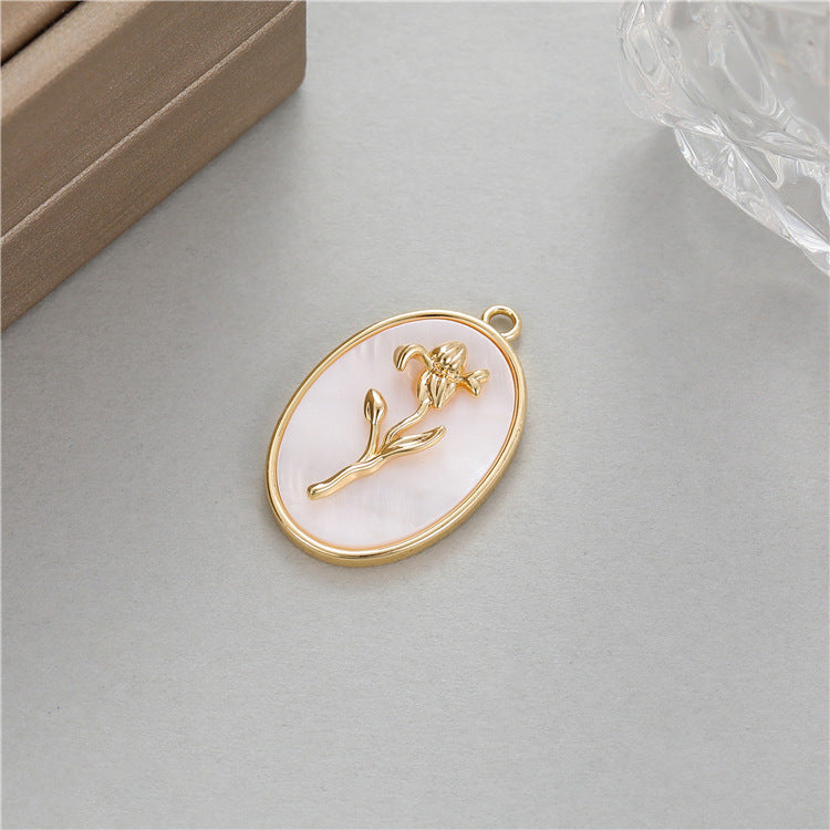 18K Gold Filled Pendants Birth Flowers Months Natural Shell Oval Charms Jewelry Making Findings Supplies Pendants Doki Decor July  