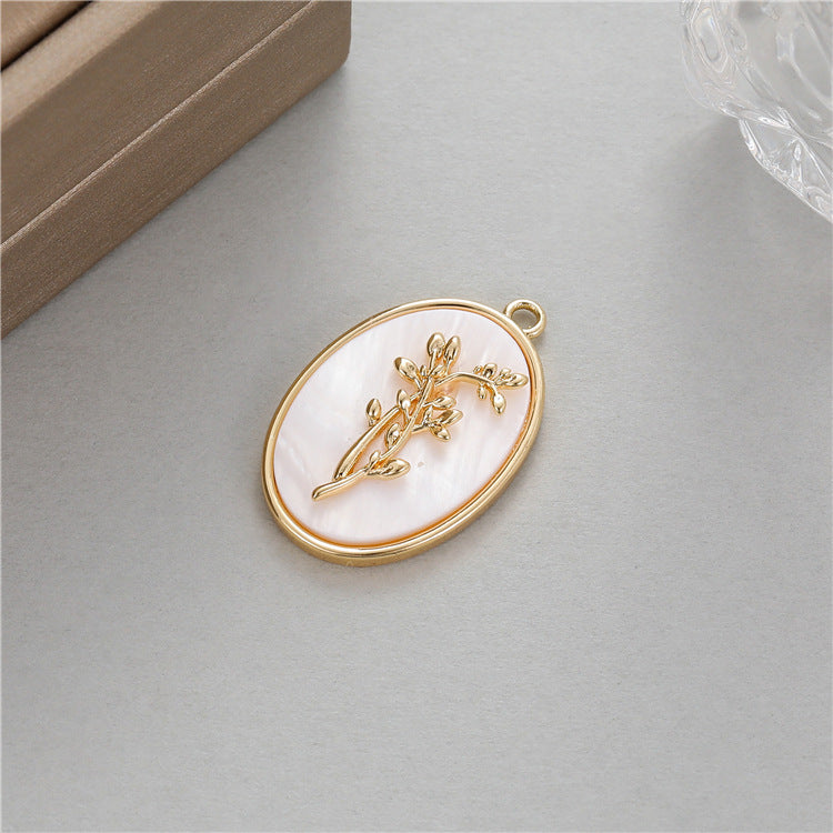 18K Gold Filled Pendants Birth Flowers Months Natural Shell Oval Charms Jewelry Making Findings Supplies Pendants Doki Decor Aug  