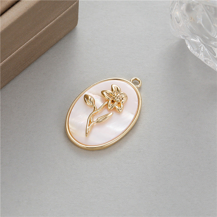 18K Gold Filled Pendants Birth Flowers Months Natural Shell Oval Charms Jewelry Making Findings Supplies Pendants Doki Decor Oct  