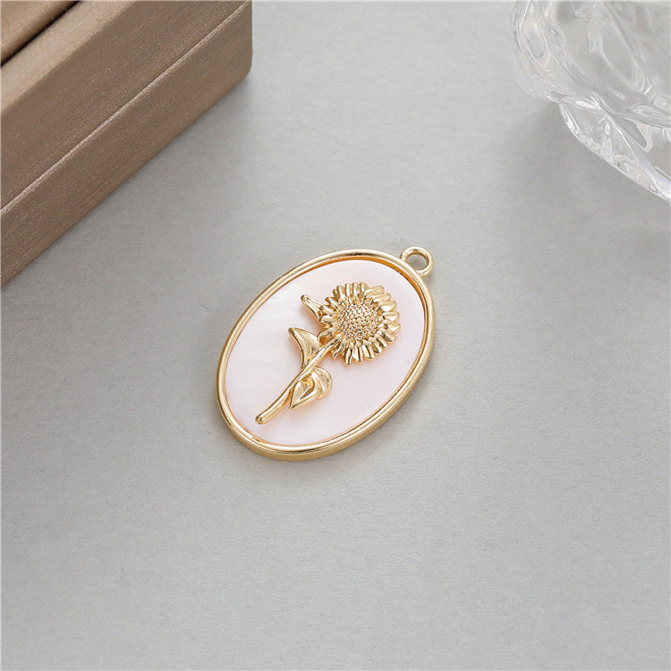 18K Gold Filled Pendants Birth Flowers Months Natural Shell Oval Charms Jewelry Making Findings Supplies Pendants Doki Decor Nov  