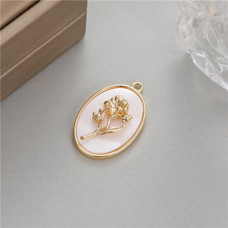 18K Gold Filled Pendants Birth Flowers Months Natural Shell Oval Charms Jewelry Making Findings Supplies Pendants Doki Decor Dec  