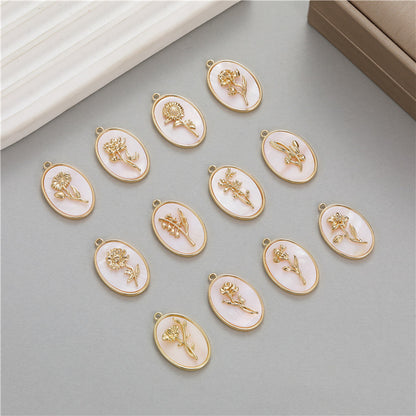 18K Gold Filled Pendants Birth Flowers Months Natural Shell Oval Charms Jewelry Making Findings Supplies Pendants Doki Decor   