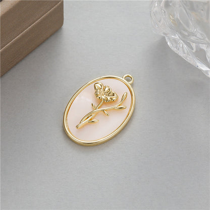 18K Gold Filled Pendants Birth Flowers Months Natural Shell Oval Charms Jewelry Making Findings Supplies Pendants Doki Decor Feb  