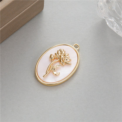 18K Gold Filled Pendants Birth Flowers Months Natural Shell Oval Charms Jewelry Making Findings Supplies Pendants Doki Decor Mar  