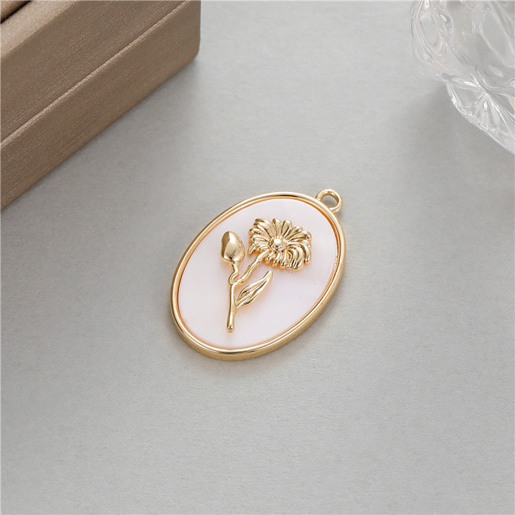 18K Gold Filled Pendants Birth Flowers Months Natural Shell Oval Charms Jewelry Making Findings Supplies Pendants Doki Decor Apr  