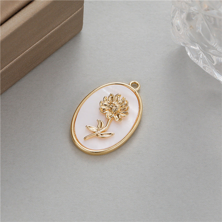 18K Gold Filled Pendants Birth Flowers Months Natural Shell Oval Charms Jewelry Making Findings Supplies Pendants Doki Decor May  