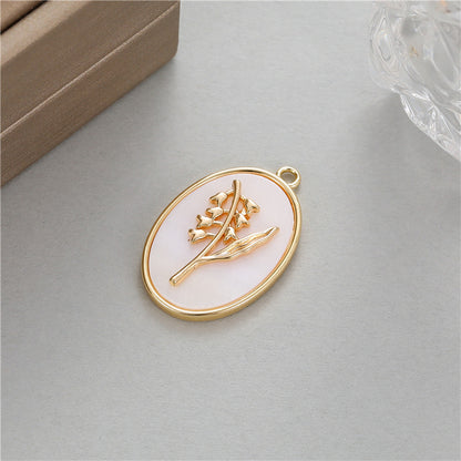 18K Gold Filled Pendants Birth Flowers Months Natural Shell Oval Charms Jewelry Making Findings Supplies Pendants Doki Decor June  