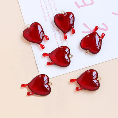 5PCS 18K Gold Filled Pendants Bleeding Heart Arcrylic For Jewelry Making Findings Supplies Pendants Doki Decor Red  