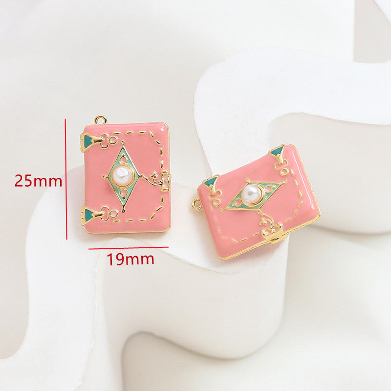 18K Gold Filled Pendants Book Pearl Resin Pink Charms Jewelry Making Findings Supplies Pendants Doki Decor   