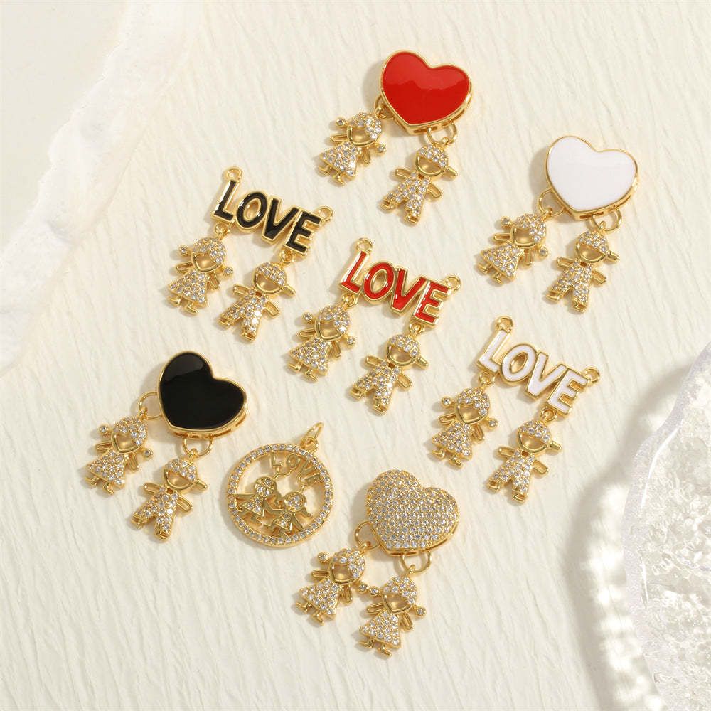 18K Gold Filled Pendants Boys And Girls Love Heart Resin Rhinestone Charms Jewelry Making Findings Supplies Pendants Doki Decor   