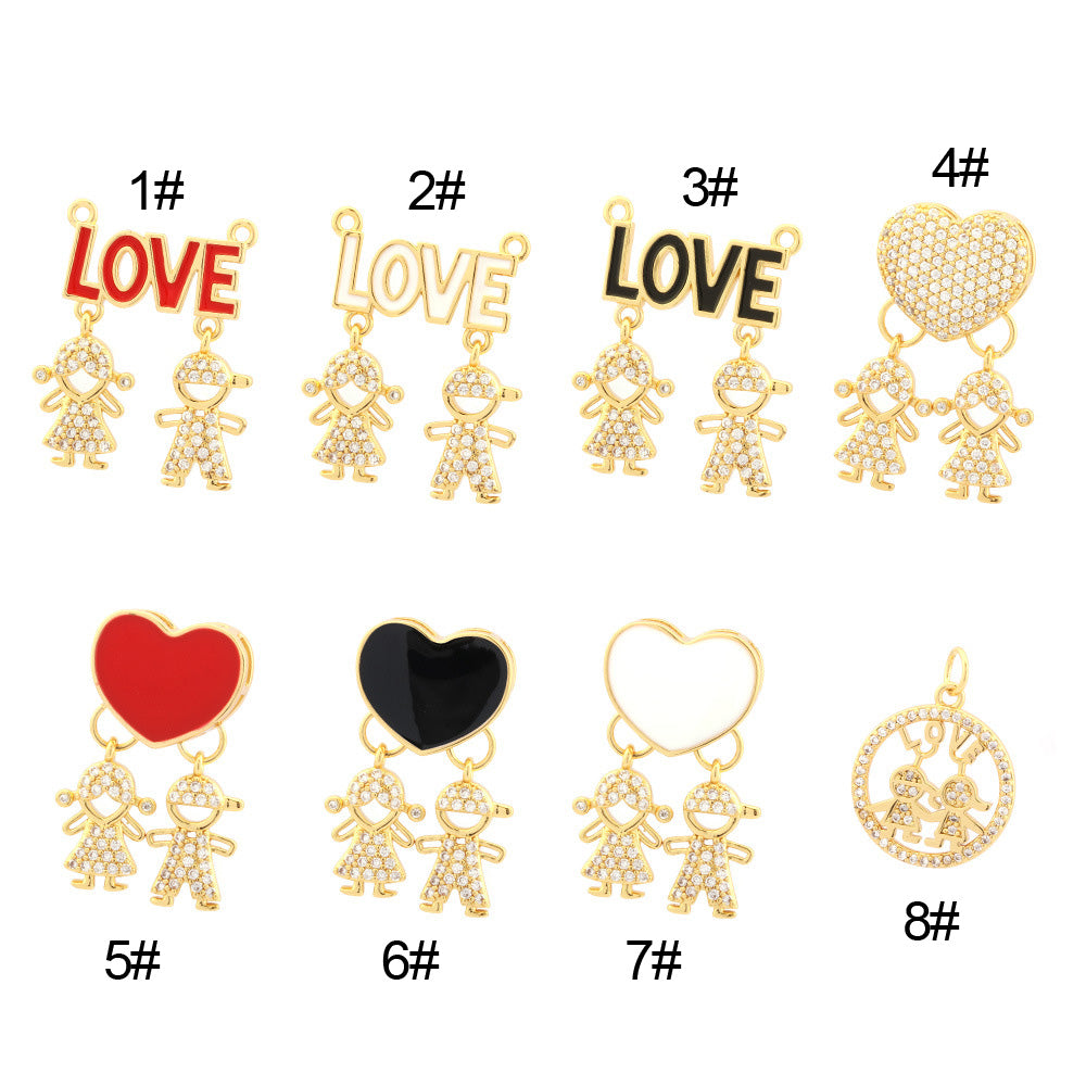 18K Gold Filled Pendants Boys And Girls Love Heart Resin Rhinestone Charms Jewelry Making Findings Supplies Pendants Doki Decor 1  