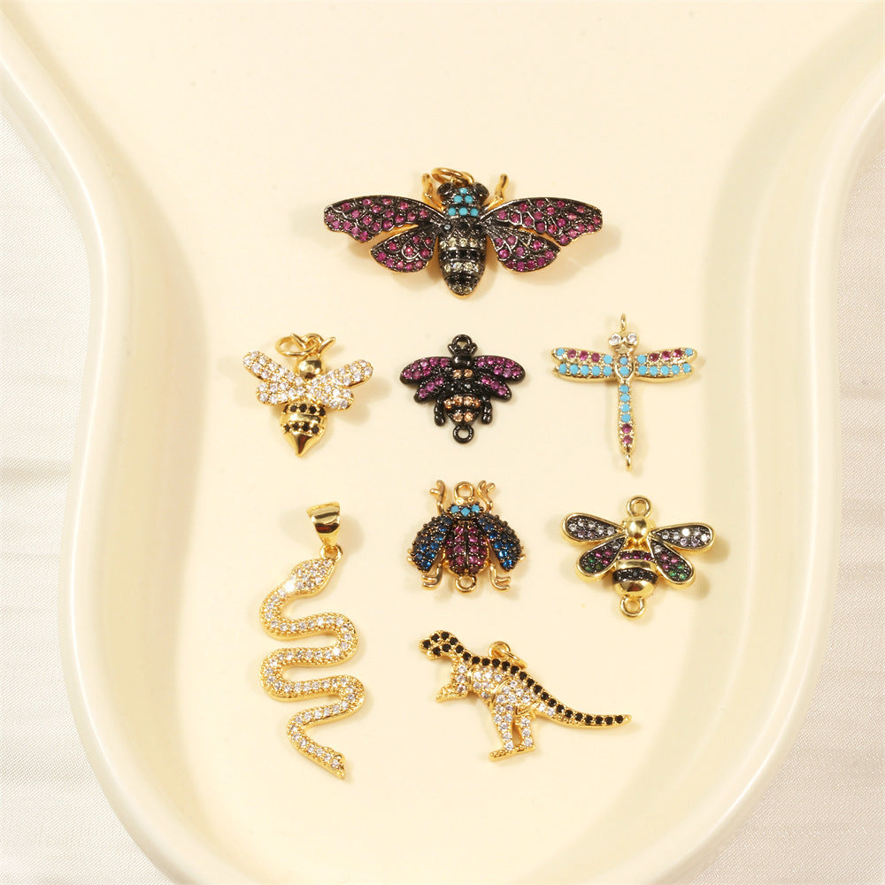 18K Gold Filled Pendants Butterfly Dragonfly Bee Insect Dinosaur Snake Rhinestone Charms Jewelry Making Findings Supplies Pendants Doki Decor   