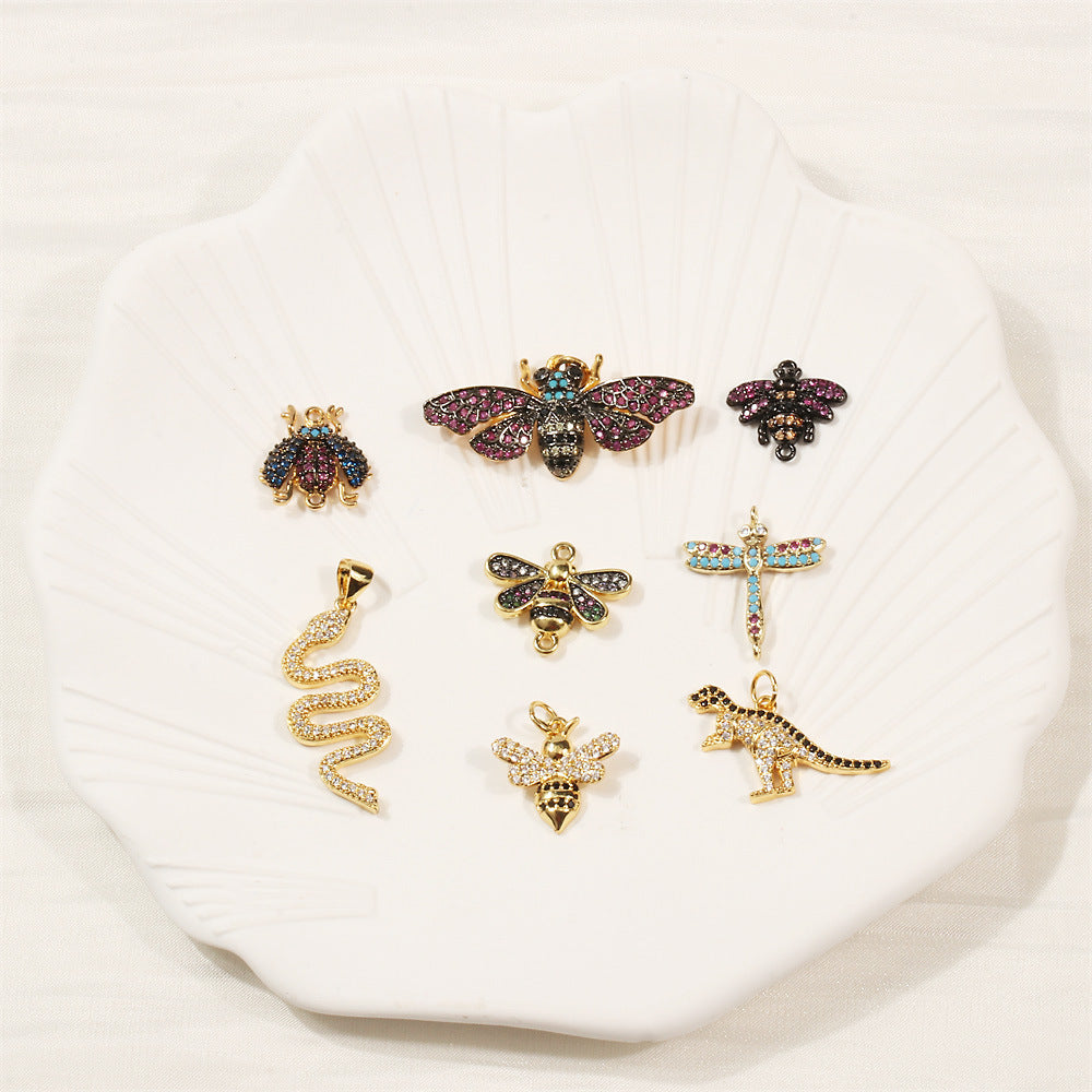 18K Gold Filled Pendants Butterfly Dragonfly Bee Insect Dinosaur Snake Rhinestone Charms Jewelry Making Findings Supplies Pendants Doki Decor   