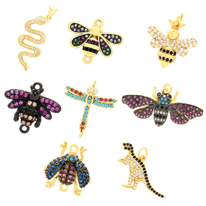 18K Gold Filled Pendants Butterfly Dragonfly Bee Insect Dinosaur Snake Rhinestone Charms Jewelry Making Findings Supplies Pendants Doki Decor   