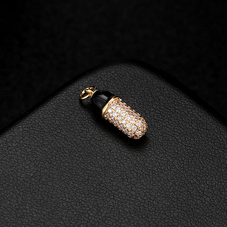 18K Gold Filled Pendants Capsule Pill Rhinestone Charms Jewelry Making Findings Supplies Pendants Doki Decor Black  