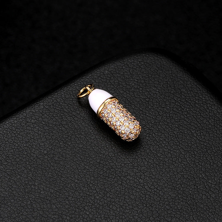 18K Gold Filled Pendants Capsule Pill Rhinestone Charms Jewelry Making Findings Supplies Pendants Doki Decor White  