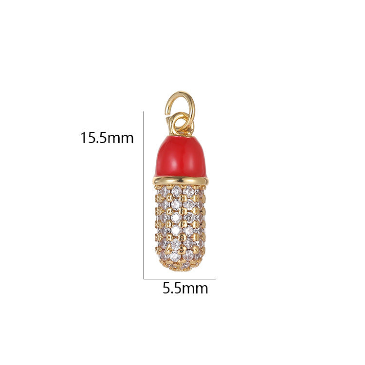 18K Gold Filled Pendants Capsule Pill Rhinestone Charms Jewelry Making Findings Supplies Pendants Doki Decor   