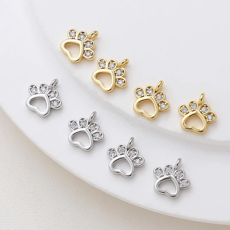 5PCS 18K Gold Filled Pendants Cat Claw Dog Claw Hollow Rhinestone White Gold Charms Jewelry Making Findings Supplies Pendants Doki Decor   