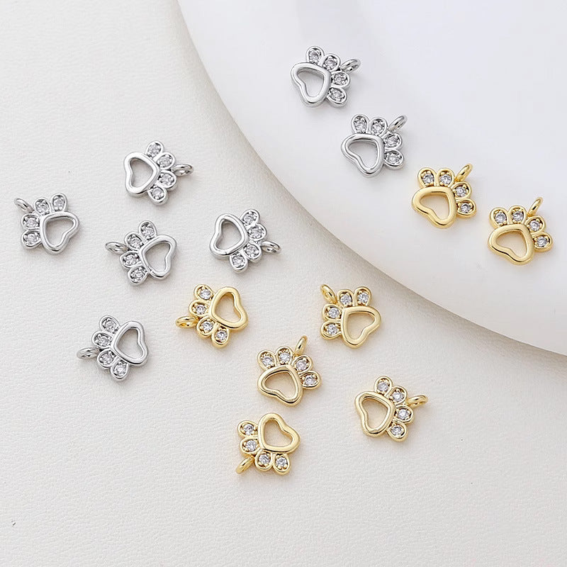 5PCS 18K Gold Filled Pendants Cat Claw Dog Claw Hollow Rhinestone White Gold Charms Jewelry Making Findings Supplies Pendants Doki Decor   