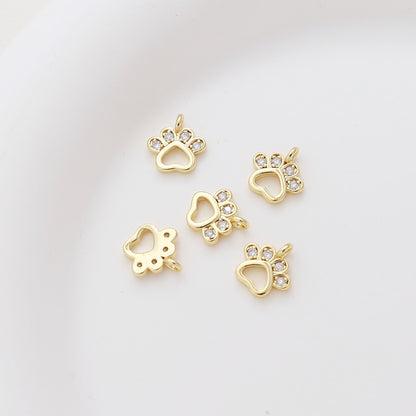 5PCS 18K Gold Filled Pendants Cat Claw Dog Claw Hollow Rhinestone White Gold Charms Jewelry Making Findings Supplies Pendants Doki Decor 18K Gold  