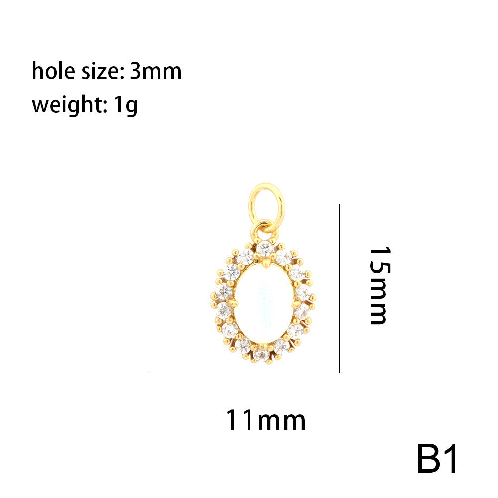 18K Gold Filled Pendants Oval Round Rhinestone Cat Eye Stone White Gold Charms Jewelry Making Findings Supplies Pendants Doki Decor B1  